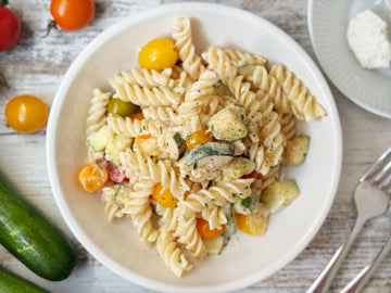 NEW! 15 MINUTE SUMMER PASTA WITH HERBED GOAT CHEESE