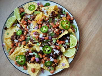 LOADED NACHOS WITH SEASONED GROUND BEEF