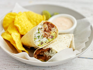 BEAN + CHEESE BURRITOS WITH CILANTRO LIME RICE AND GUACAMOLE