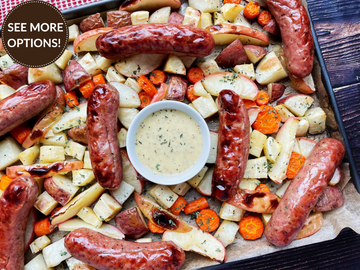 SHEET PAN SAUSAGE WITH HONEY MUSTARD SAUCE