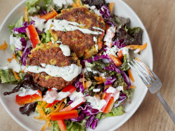 SHRIMP CAKE SALAD BOWLS WITH LEMON AIOLI