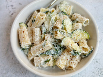 CREAMY PASTA WITH FRESH ZUCCHINI + BASIL SAUCE
