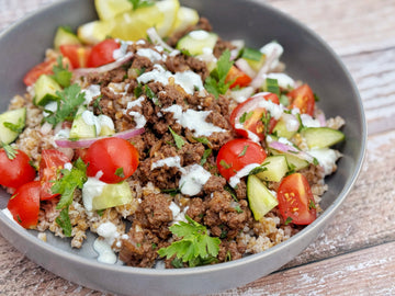 MAGIC BAHARAT BEEF BOWLS WITH CREAMY FETA SAUCE