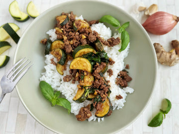 EMPLOYEE FAVORITE! MAGIC GINGER-BASIL BEEF + ZUCCHINI BOWLS