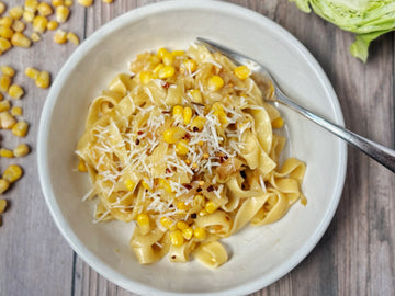 NEW! MISO BUTTER PASTA WITH CARAMELIZED CABBAGE + CORN