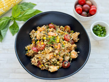 SHRIMP + CORN FRIED RICE WITH MISO + BASIL