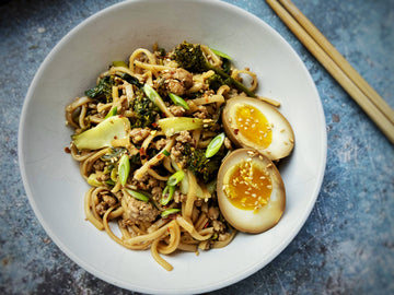 GINGERY PORK NOODLE BOWLS WITH BROCCOLINI