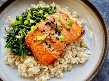 MISO-GLAZED SALMON WITH SESAME SPINACH SALAD