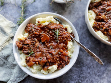 SEASONAL FAVORITE! MUSHROOM + LENTIL STEW WITH POTATO PUREE