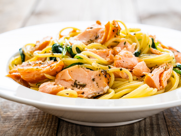 SALMON PICCATA WITH LEMON PEPPER LINGUINE