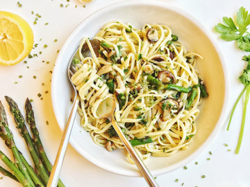 SEASONAL FAVORITE! SPRING PASTA SALAD WITH ASPARAGUS + SHIITAKES